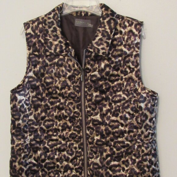 Casual Identity Animal Print Puffer Vest Women's Sz Large Lined Full Zip Leopard - Picture 1 of 9